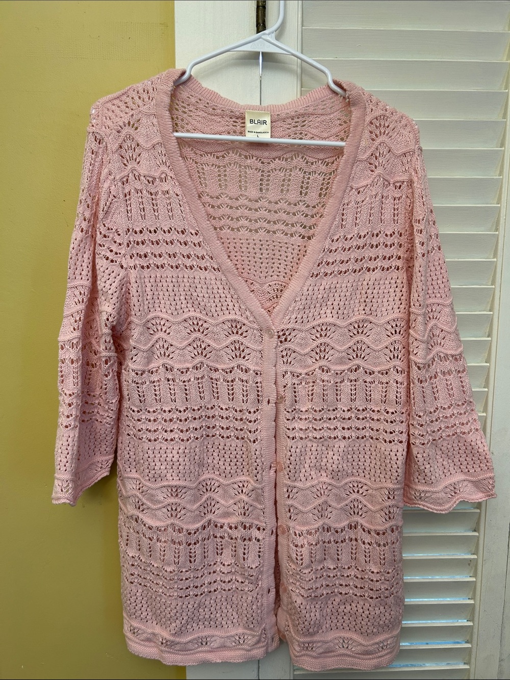 Blair Light Pink Openwork Button-Front Cardigan